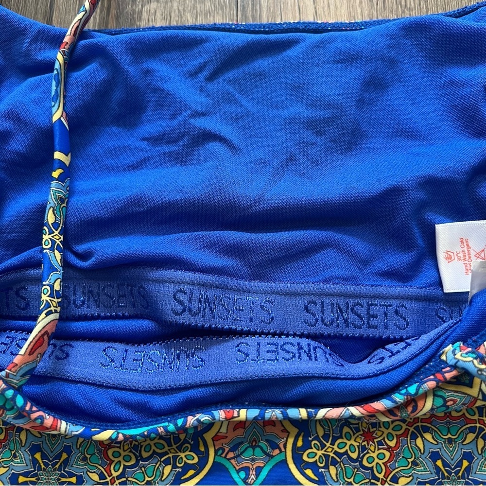 Swim Systems Blue Pattern One Pc Swimsuit Lined Bra Bathing Suit Pool Stretch M - Picture 8 of 12